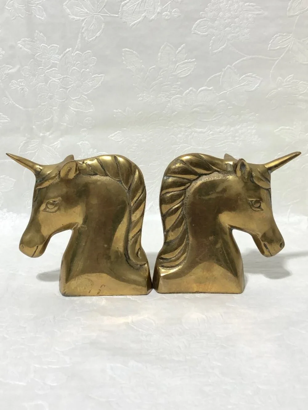 Vintage Brass Unicorn Bookends Pair Gold Fantasy Decor Mystical Heavy Sculpture